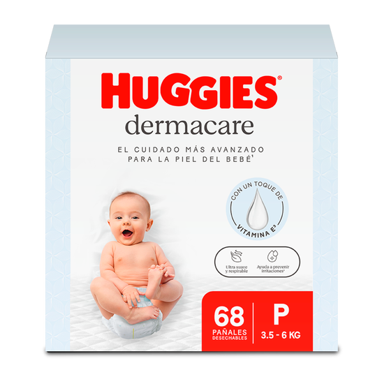 Pañales Huggies Dermacare Talla P, 68 uds